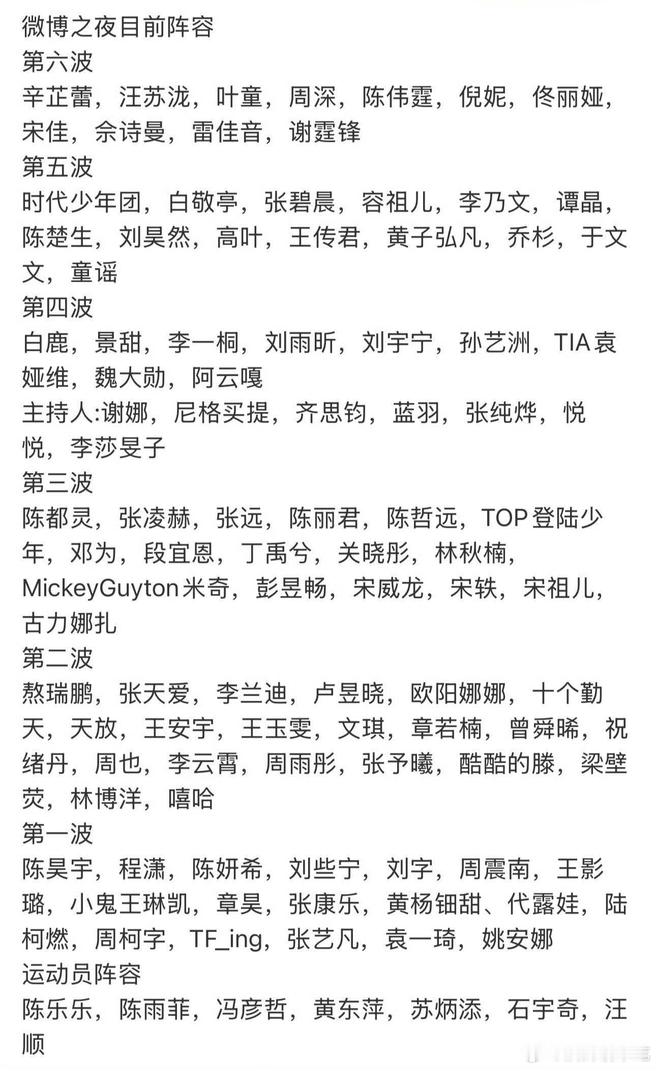 微博之夜还有几波啊？宣到几号啊 