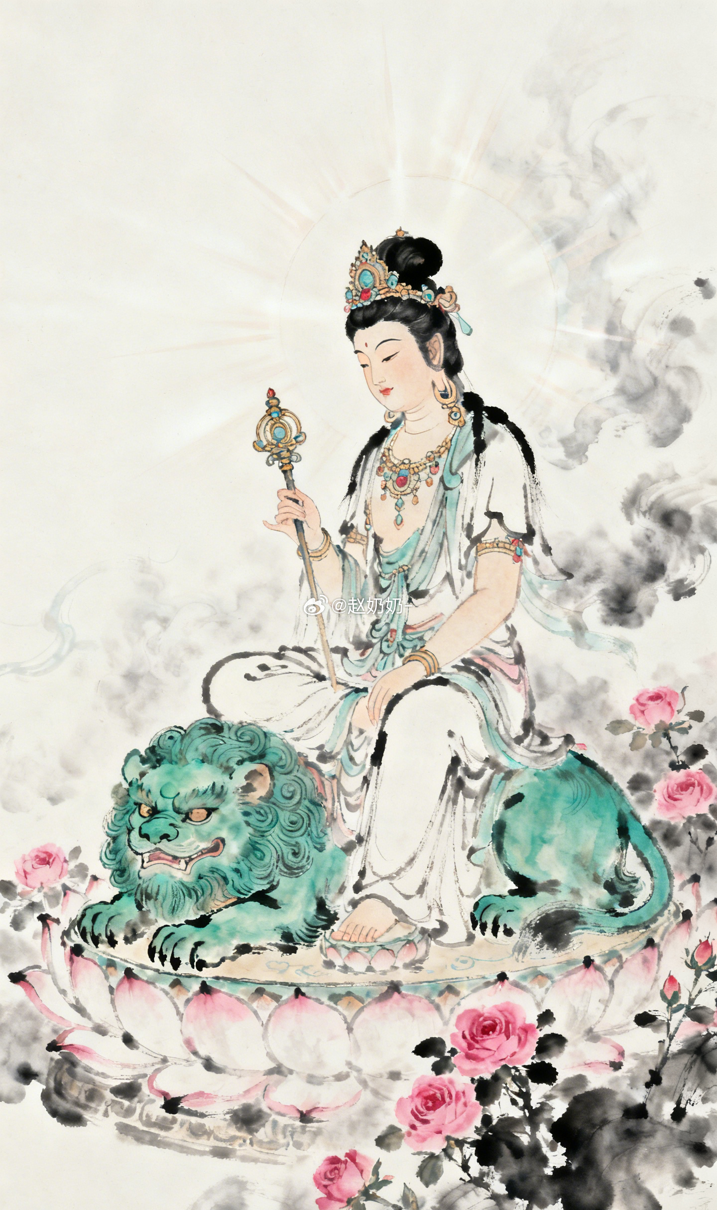 蔷薇开满墙头，风过满院皆香。文殊菩萨智光所照，祈愿读书人开卷有得、谋事者一举中的
