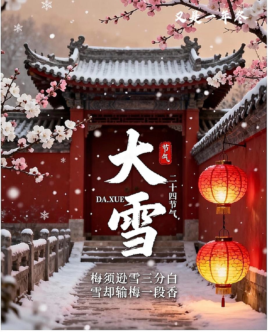 今儿大雪啦！
你知道不，老一辈人常念叨：“大雪若是下了雪，来年雨水都不缺”。以前