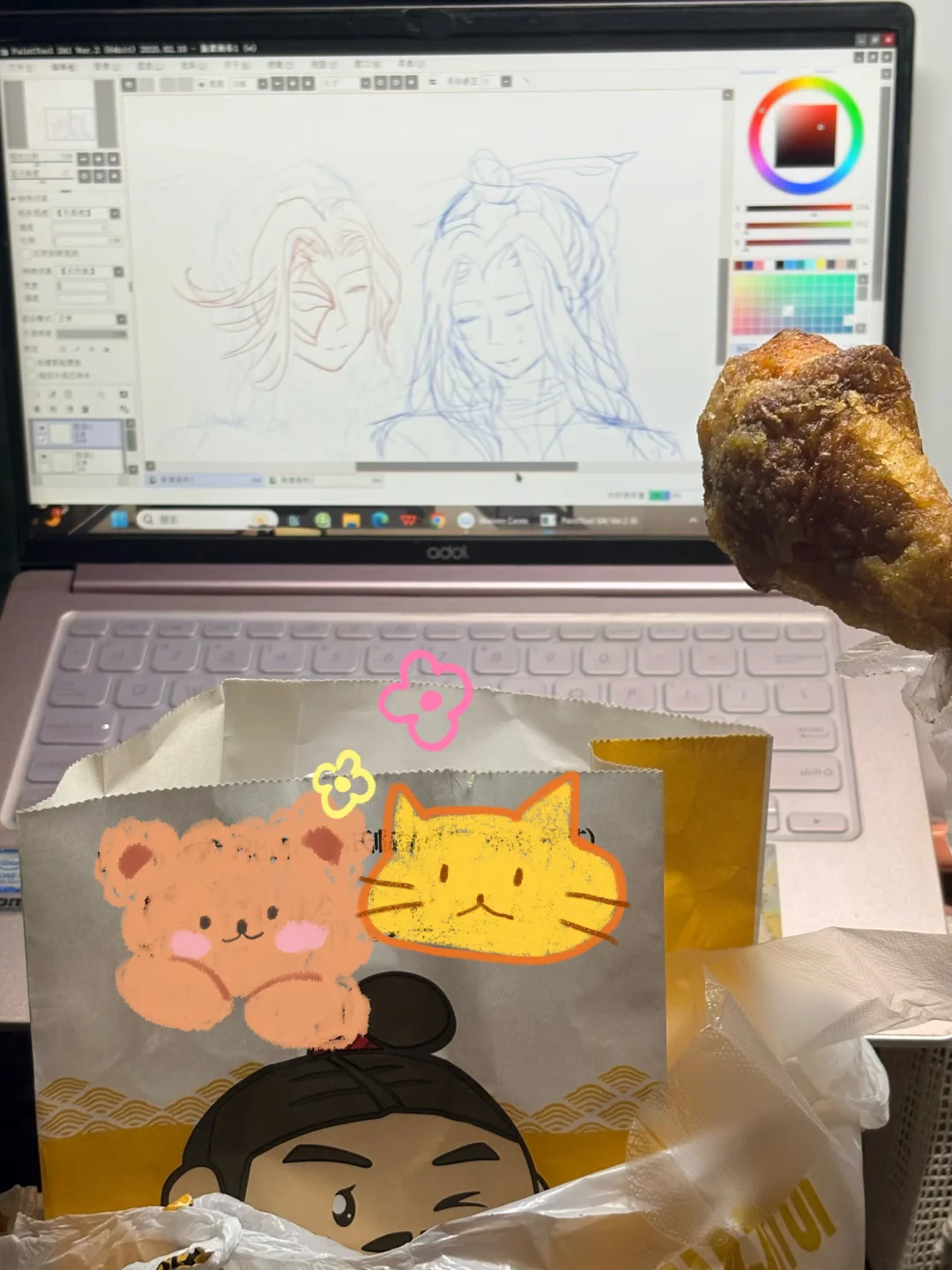 有人懂夜深人静画画啃鸡腿吗！好安静好快乐