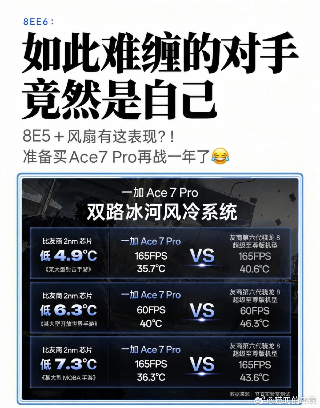 一加Ace78E5＋风扇都能比肩8EE6了，还能省这么多，我是真准备蹲一加Ace