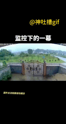 国外的一个监控记录下一切，当洪水高过整扇大门，当夜晚降临的时候，门两边上的灯竟然