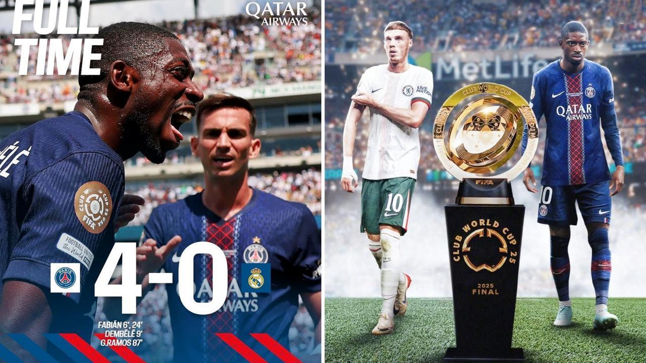 世俱杯：巴黎圣日耳曼4-0大胜皇马，决赛将战切尔西。
法比安双响，登贝莱传射，贡