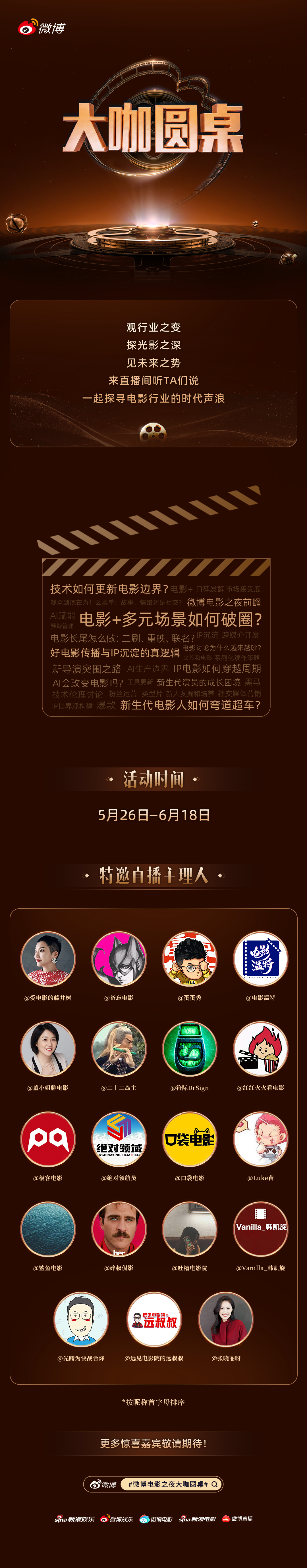 微博电影之夜 携行业之声而来！当技术更新电影边界，当IP电影沉淀长效价值，当新生
