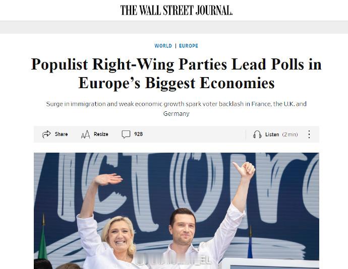 英法德三国目前同时出现了右翼民粹主义政党在民调中领先的状况，这是非常少见的。 ​