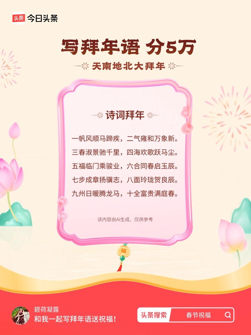 写拜年语送祝福新春拜年送祝福！我的祝福是：“一帆风顺马蹄疾，二气雍和万象新。三春
