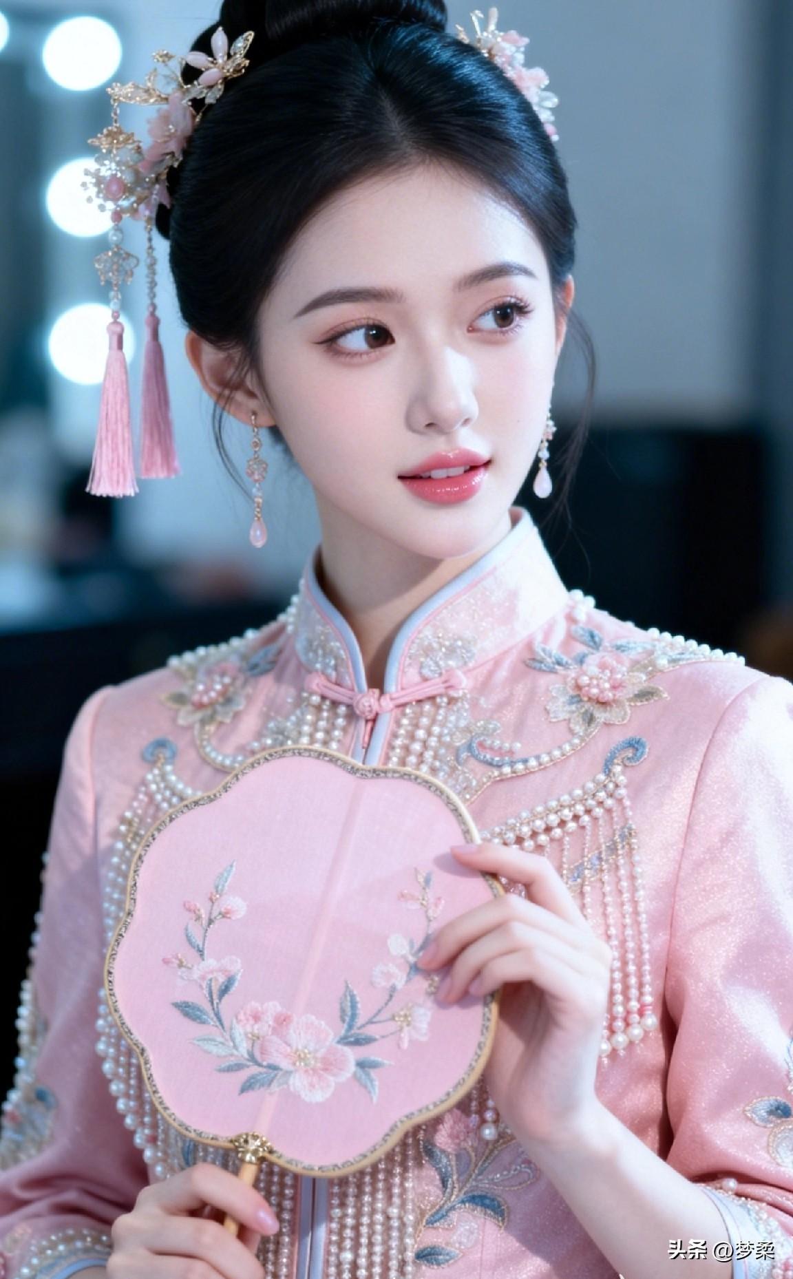 古典美人，粉黛轻施，手持团扇，韵味十足！