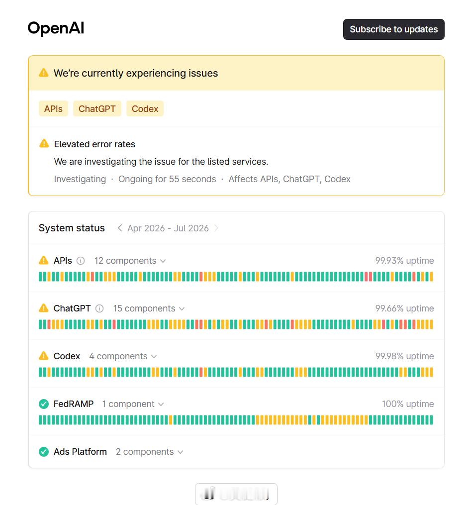 GPT生产线（ChatGPT、Codex、API）全变黄，还敢重置吗？还是修好后