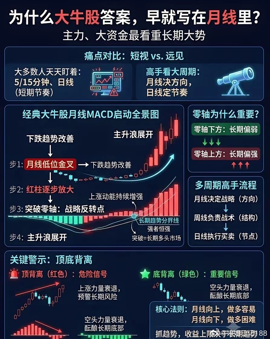 大牛股的密码藏在月线中：短线盯波动，高手看长周期不少股民日复一日盯分时、刷日线，