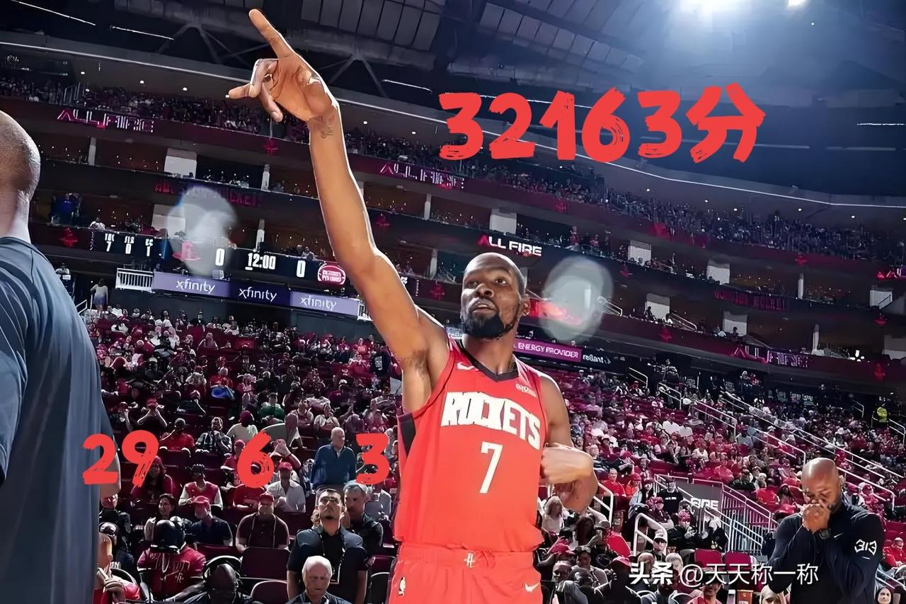 32163分！杜兰特常规赛总得分距历史第五乔丹（32292）仅差129分！
距历