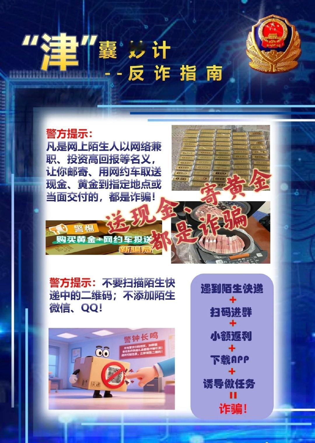 【“津”囊妙计，反诈指南——揭秘线下寄递涉诈现金黄金及快递引流诈骗】网页链接