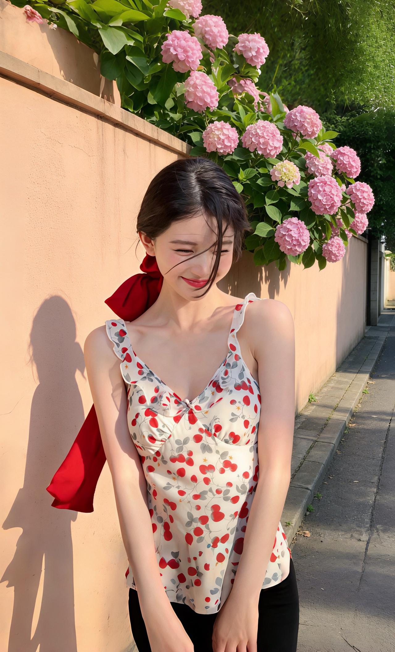拿捏夏天氛围感美照 时尚碎花吊带裙