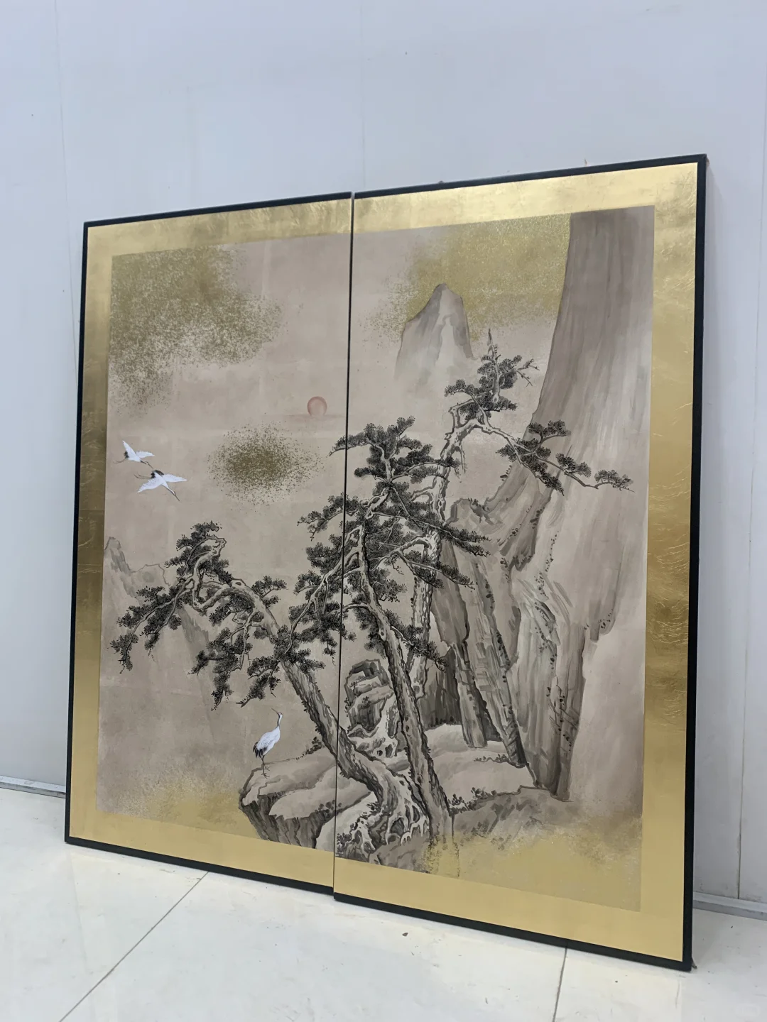 松鹤洒金挂屏