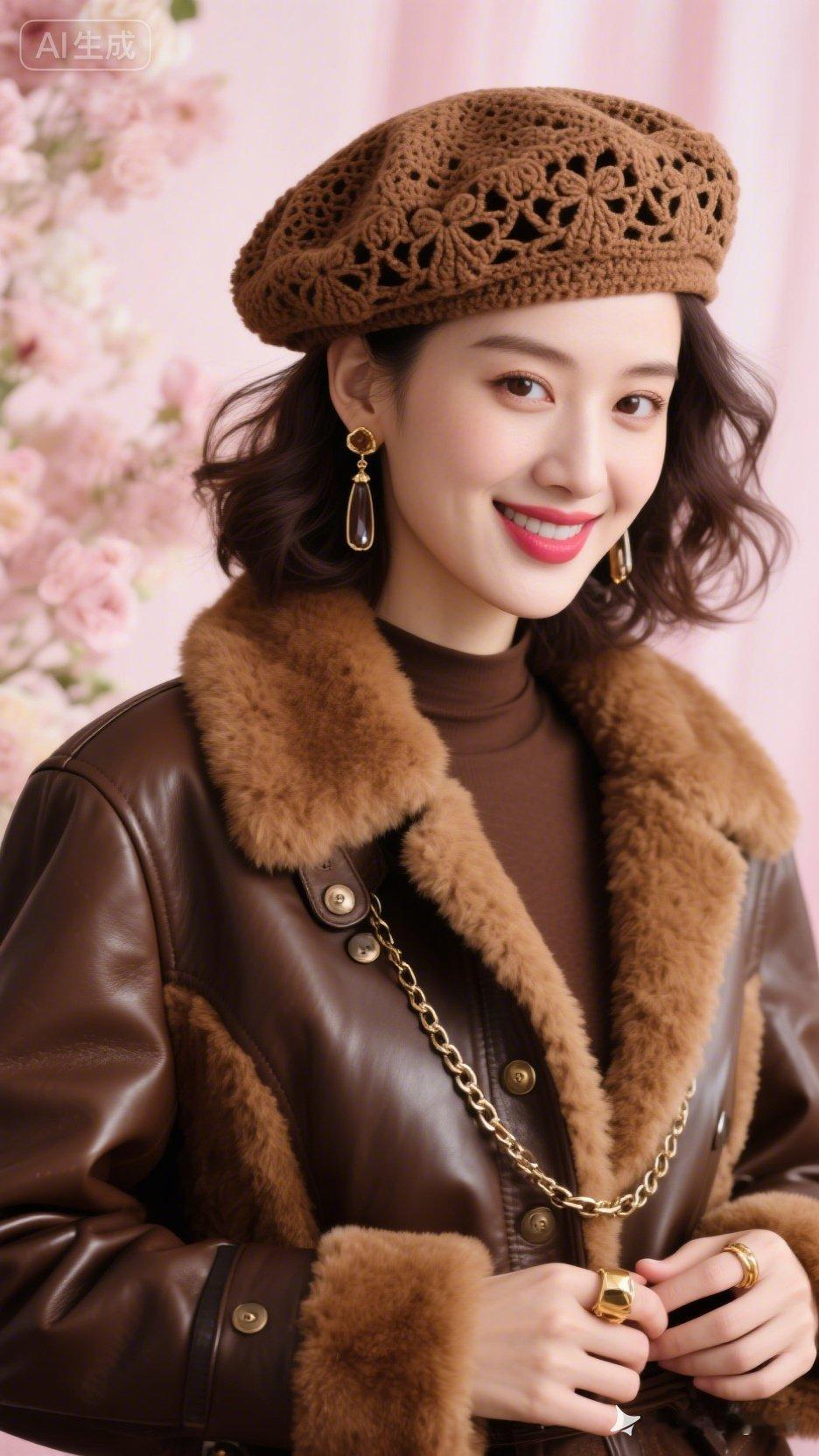 复古风穿搭指南：棕色皮草外套+针织帽，尽显优雅与温暖！