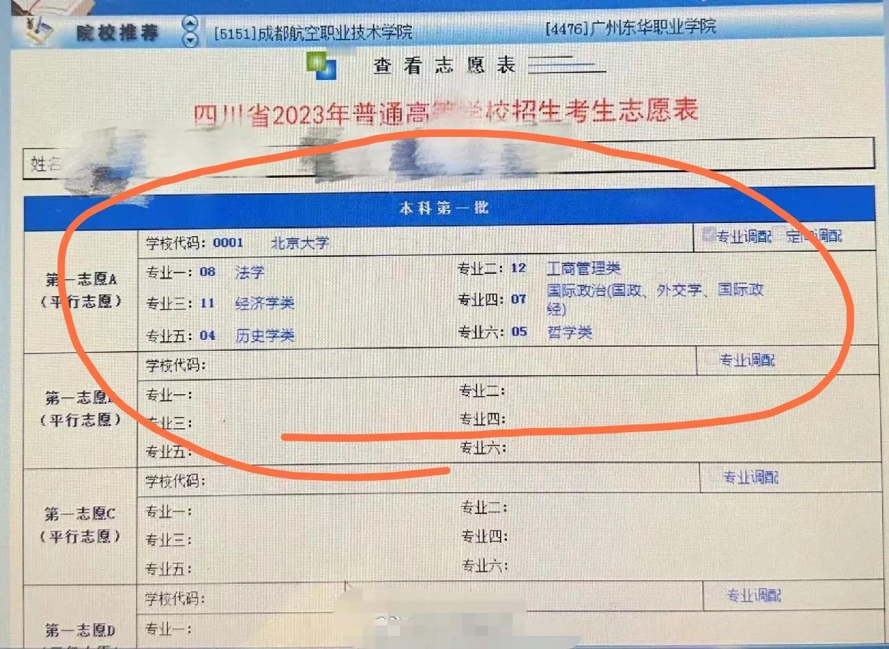 文科全省第五，填志愿就这样霸气，一个学校六个专业完事！不过，这工商管理看起来有点