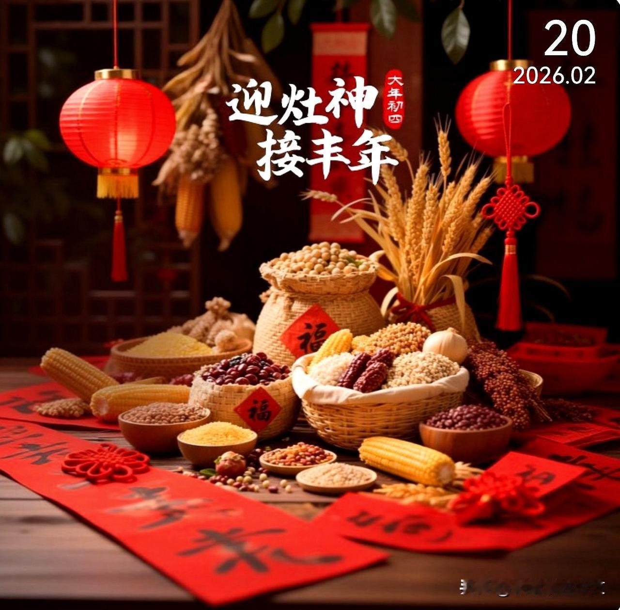 大年初四迎灶神，祈福避祸，愿新的一年，风调雨顺、丰衣足食！