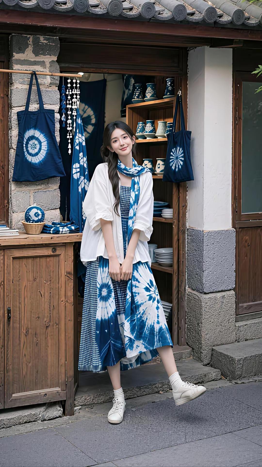 蓝白相间，清新自然，夏日穿搭指南🌞👗👟什么时候的女子最美