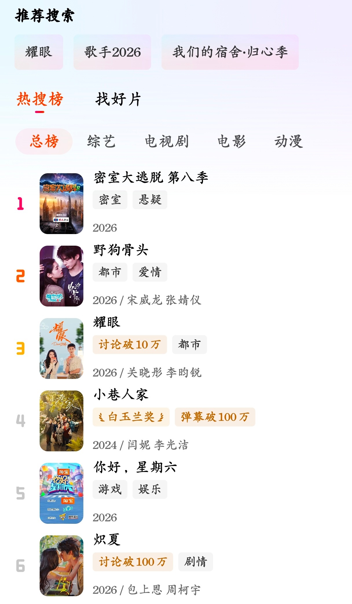 今天耀眼搜索榜再上升一位（昨天第四，今天第三），大家全平台安利不要停哦～新观众很