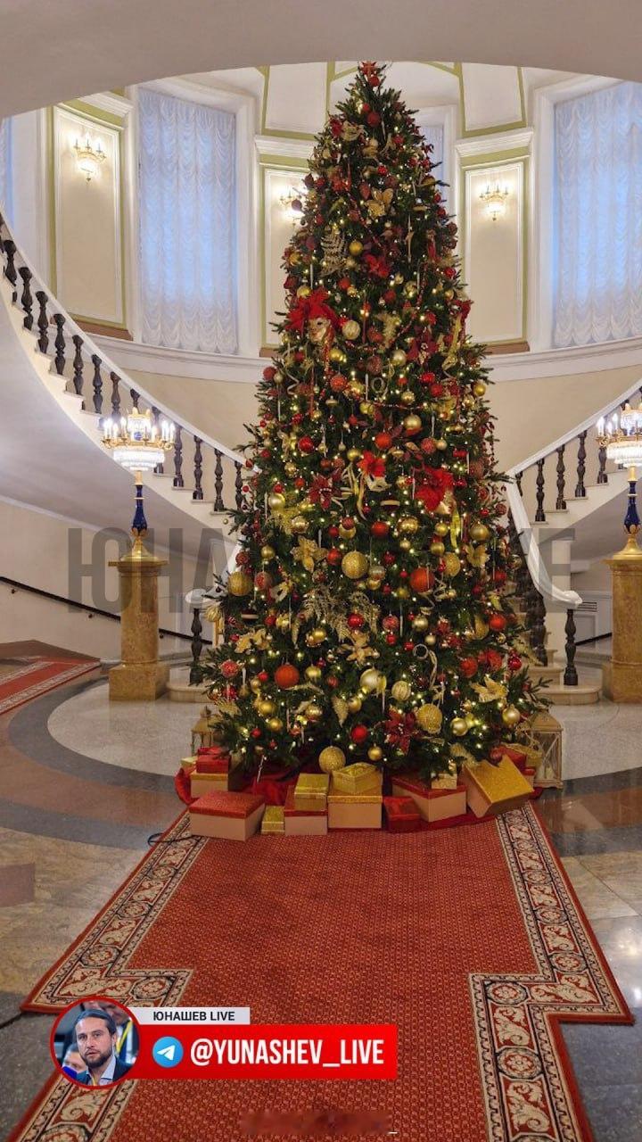 节日快到了！克里姆林宫也一样——第一栋楼里已经摆好了圣诞树。 