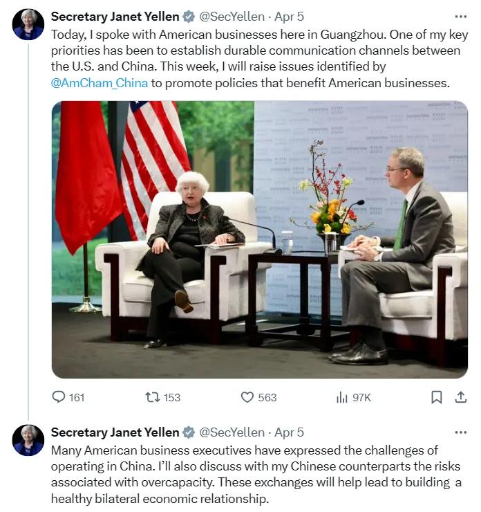 【都猜错了！耶伦来华是为拜登“拉选票”的，她的“X文”为证】关于美国财长耶伦此次