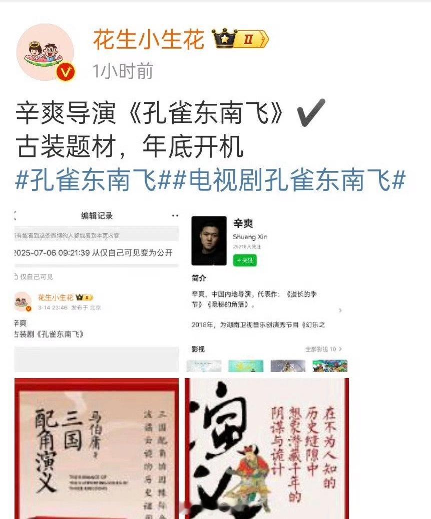 辛爽导演的电视剧《孔雀东南飞》易烊千玺➕舒淇 ​​​