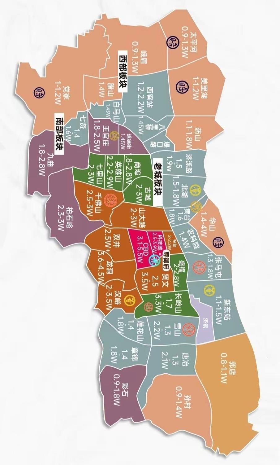 济南市区房价继续下降，均价低于每平米1.5万元。价格分化明显，核心区坚挺，近郊与