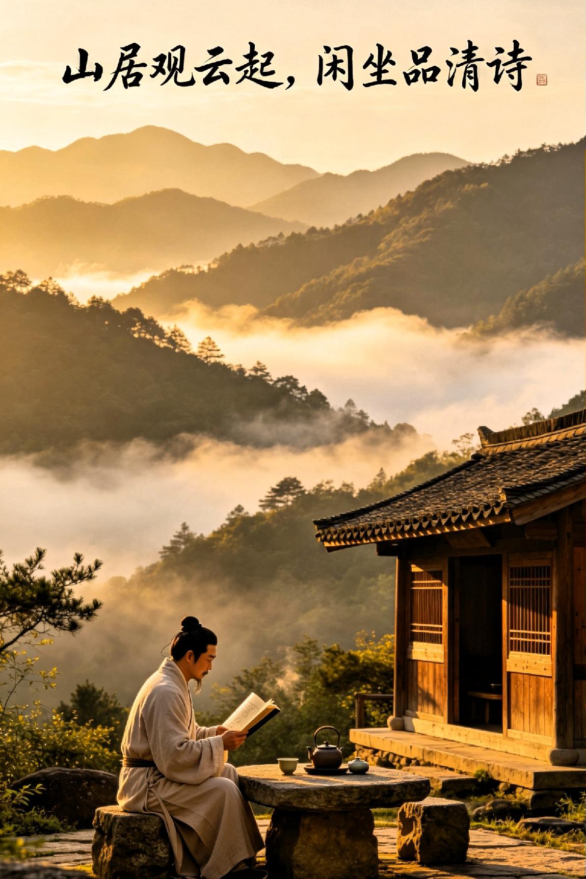 山居观云起，闲坐品清诗！


 
七言·山居闲咏
 
尘世喧嚣抛远涯，幽居静处看