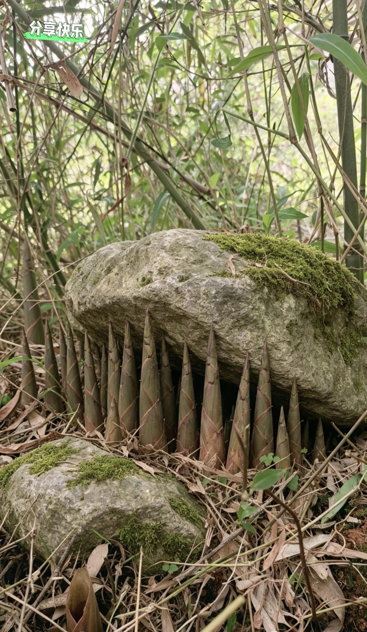 顽强的生命力，几天没来看笋子，原来跑石头下面去长弄多，就是有点小根，不想要了要的
