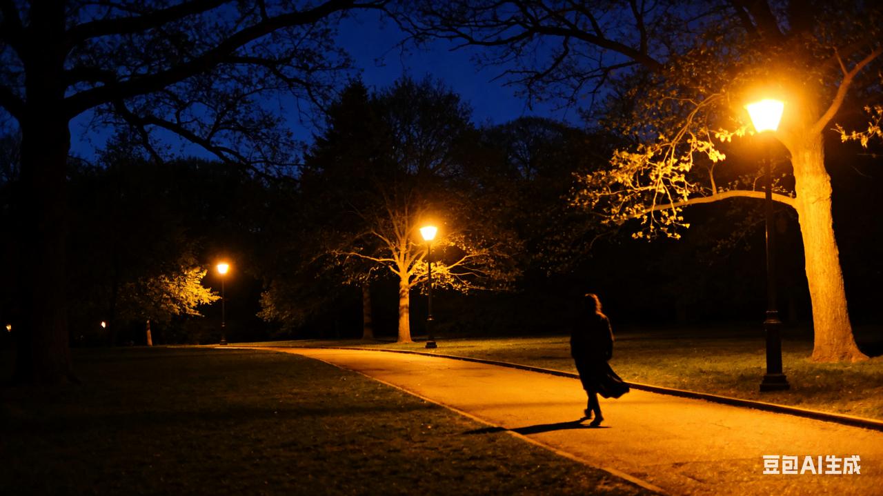 晚风轻拂，漫步公园，树影摇曳，尽享夜晚静谧惬意时光。