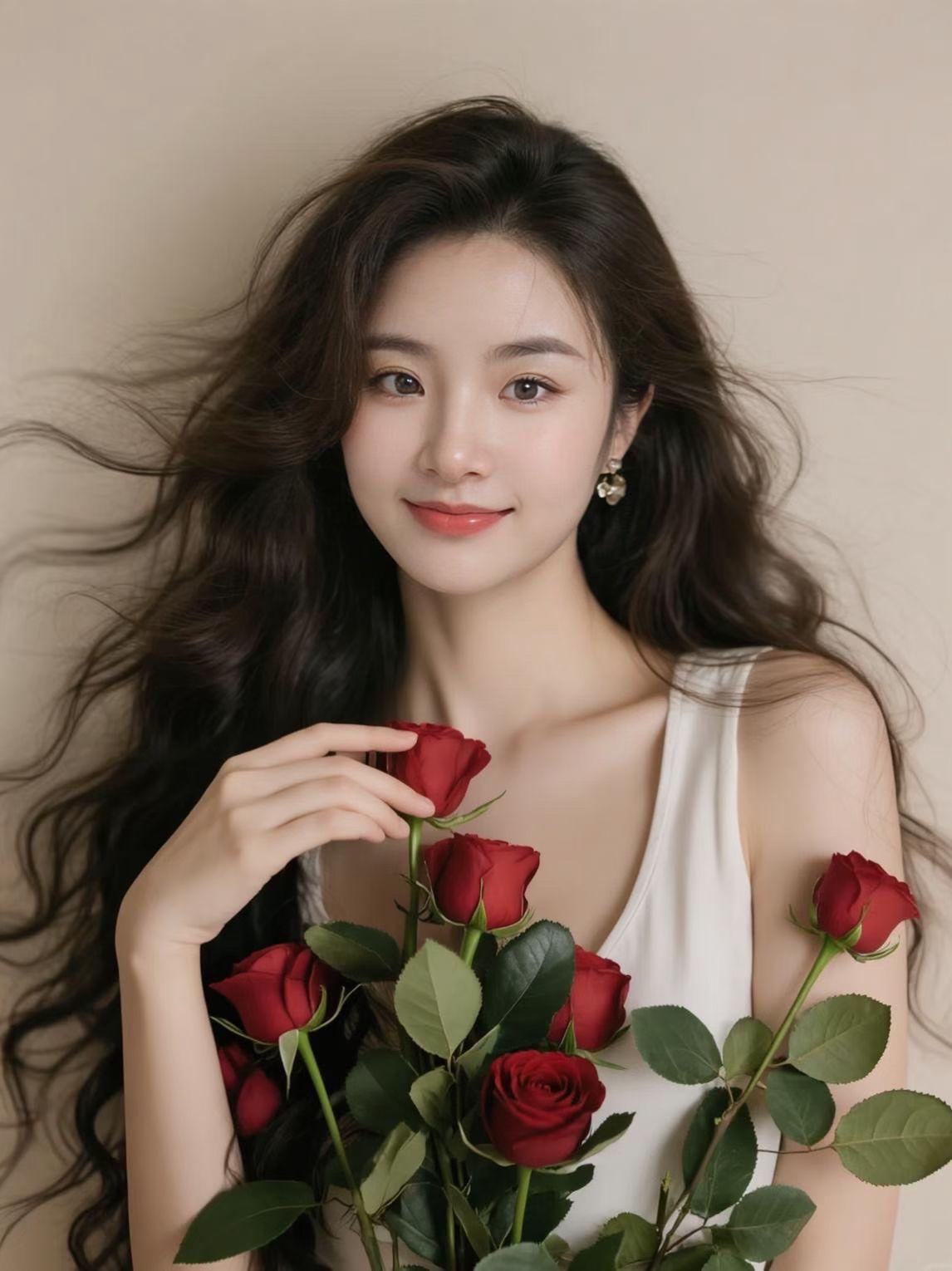 温柔少女与红玫瑰的浪漫邂逅🌹💕