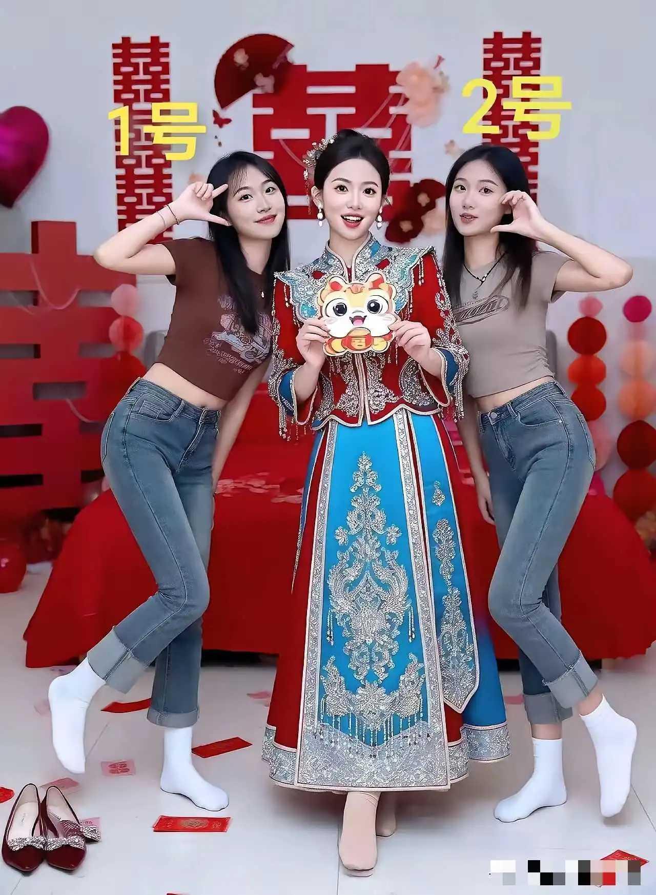 让我选，我也会选新娘子，因为她最漂亮！