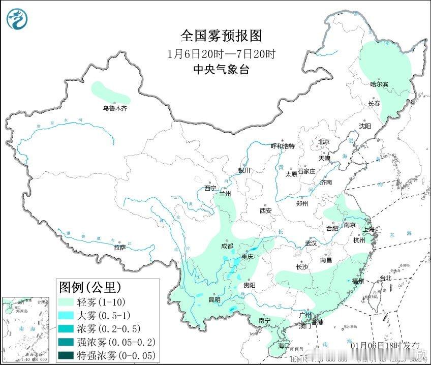 【雾和霾】今晚到明晨在四川重庆贵州云南一带，可能还有些分散的大雾。另外从空气质量