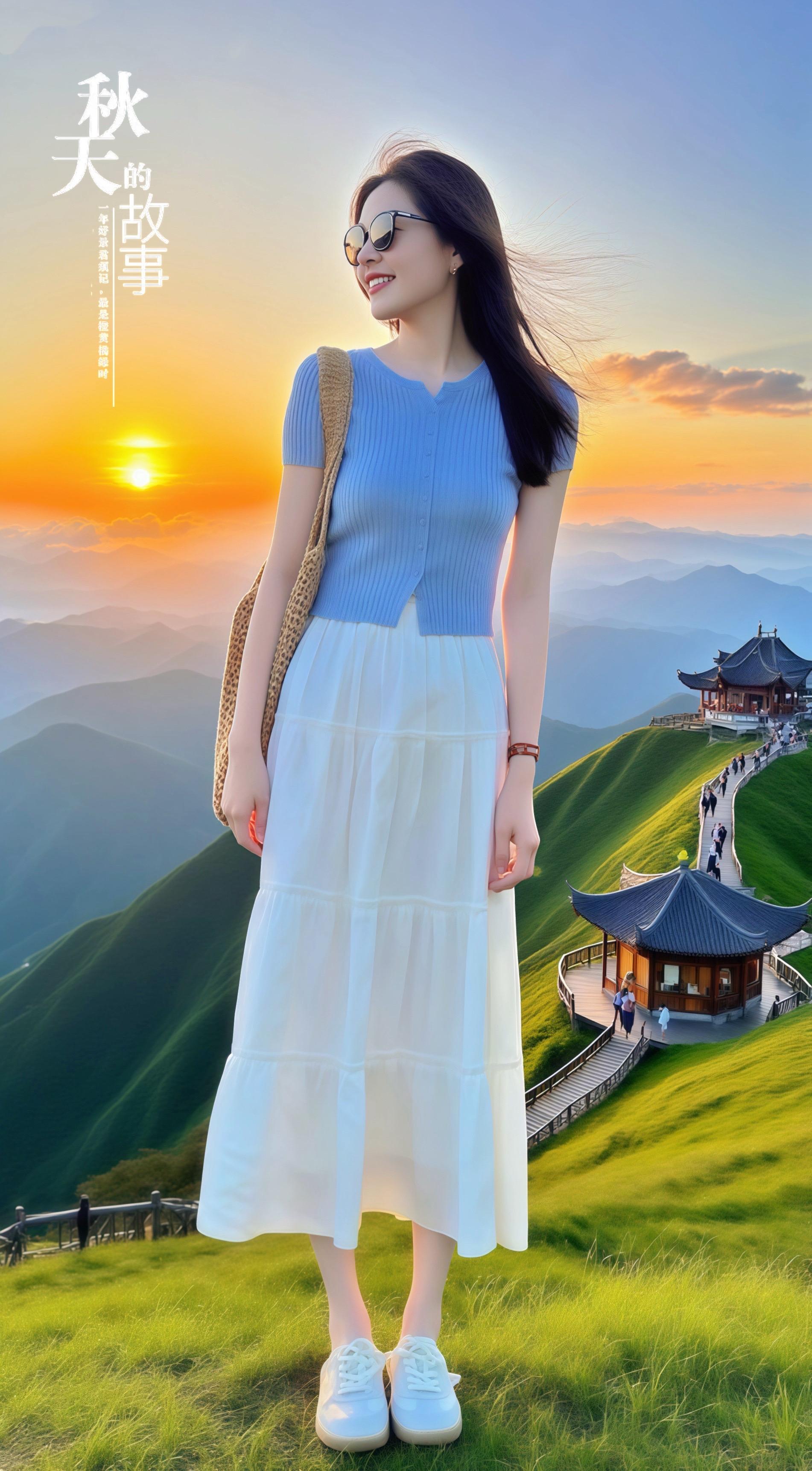 山间的风。林晚站在山顶，晚风拂过，吹起她的长发。身后是落日熔金，云海翻...