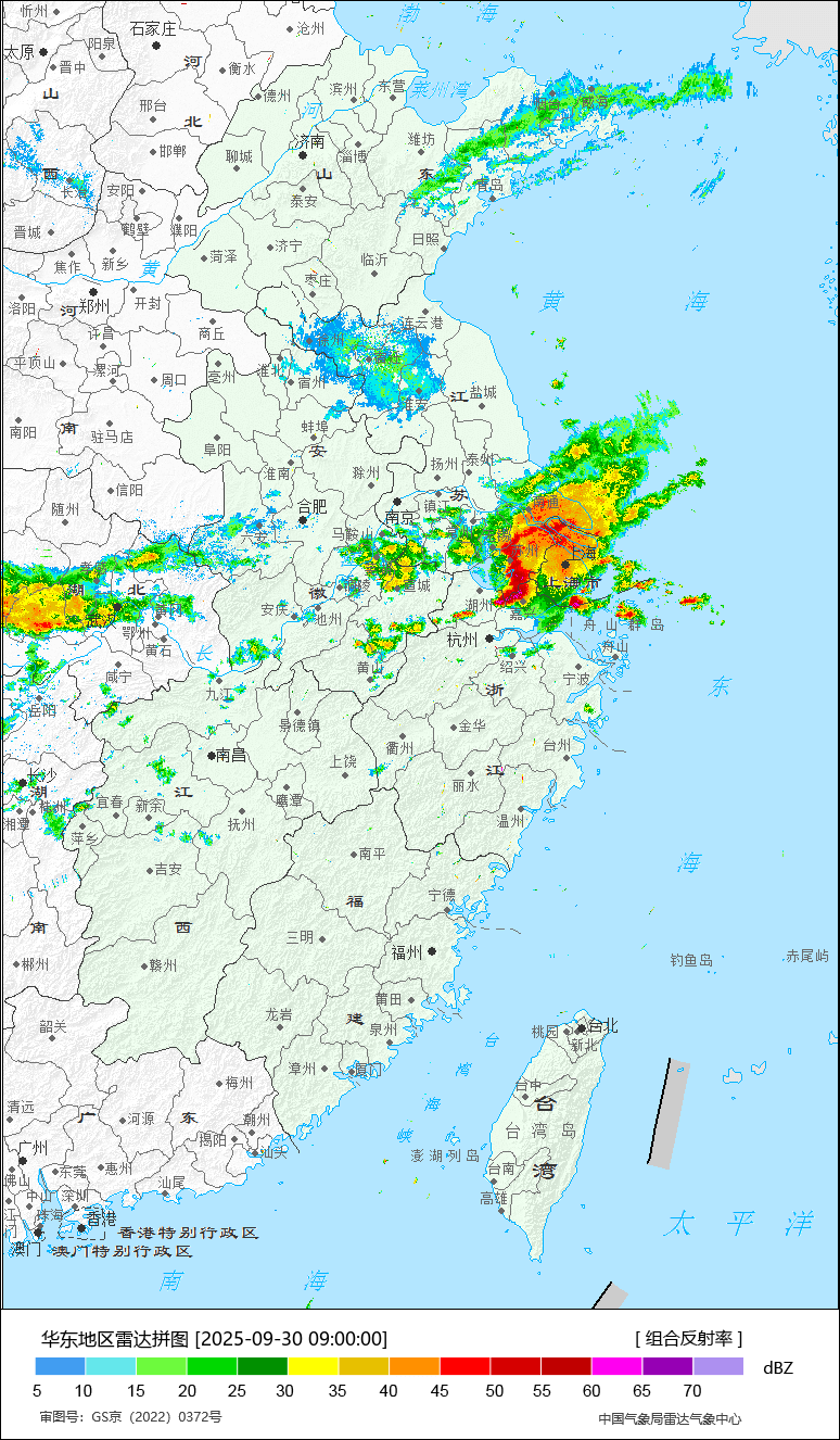 【强对流追踪】今天上午江浙沪的对流不断向东推进，10-11时上海奉贤69.1毫米
