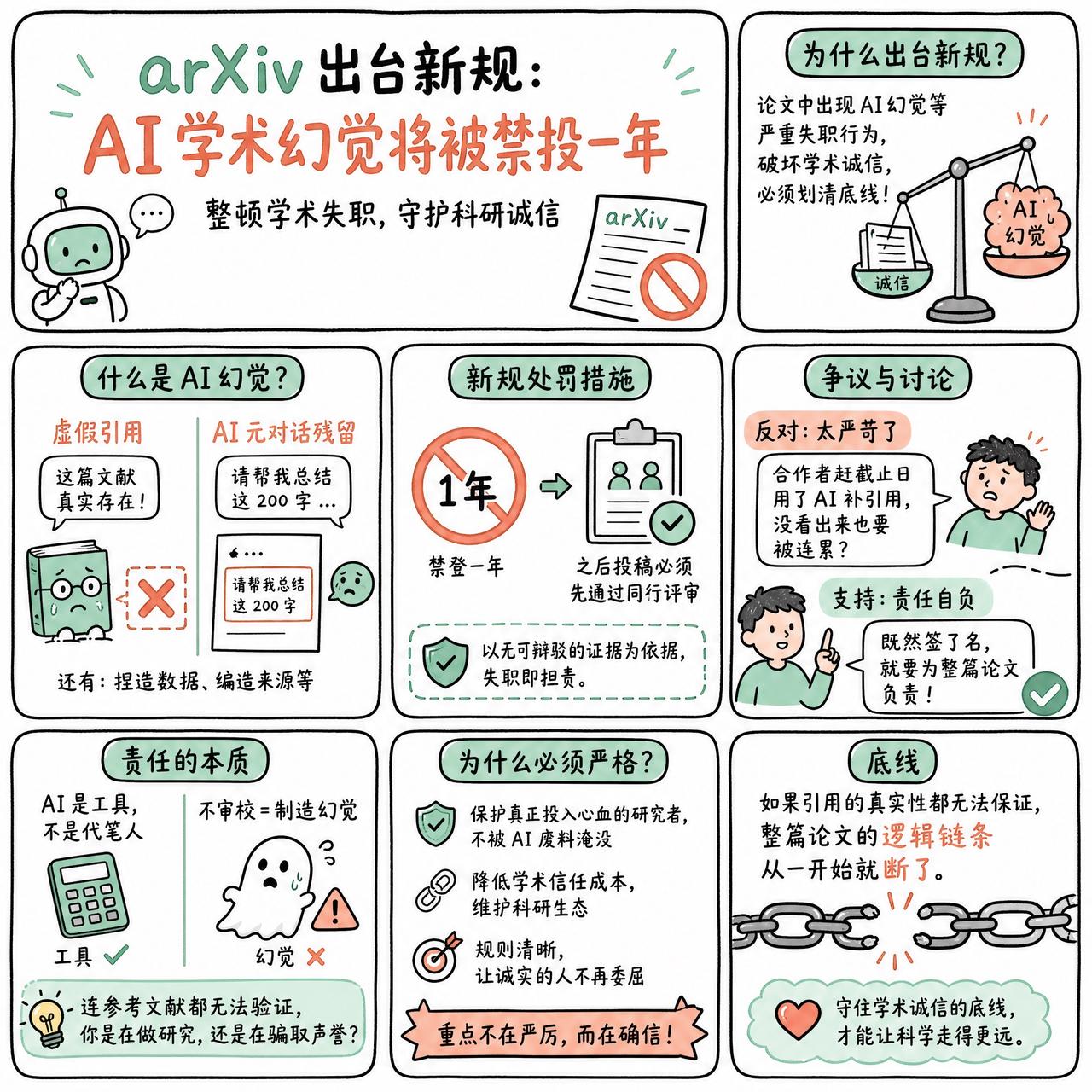 【arXiv出台新规：AI学术幻觉将被禁投一年】

快速阅读：arXiv 针对论