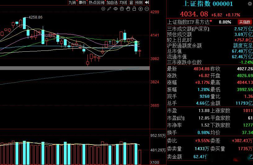 上午维持震荡走势，科创板强势领跑，盘面走出典型的探底回升走势，4000点关口经受
