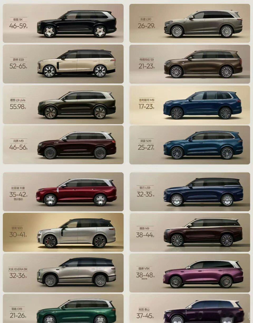 2026年中国新能源汽车的“9字辈儿”火了看图里这阵仗，满眼都是9系车…国产车这