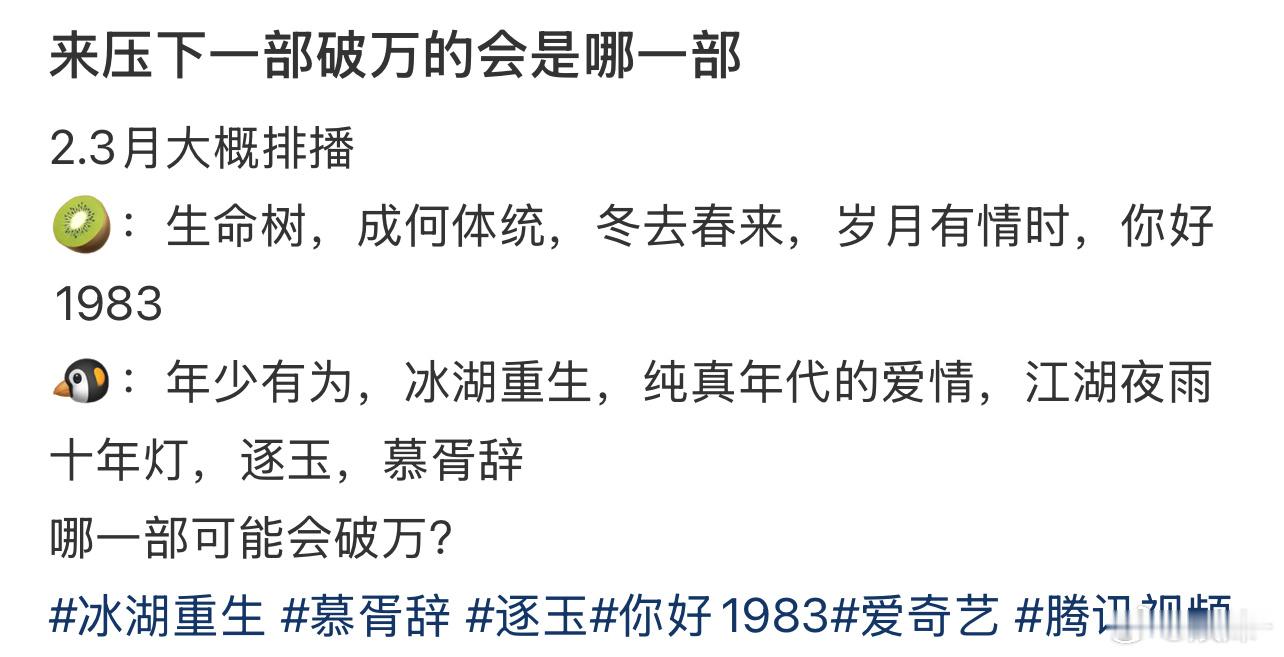 也只有生命树呼声最高了，大家不喜欢年代剧吗？为什么没人压《1983》这部剧的小说