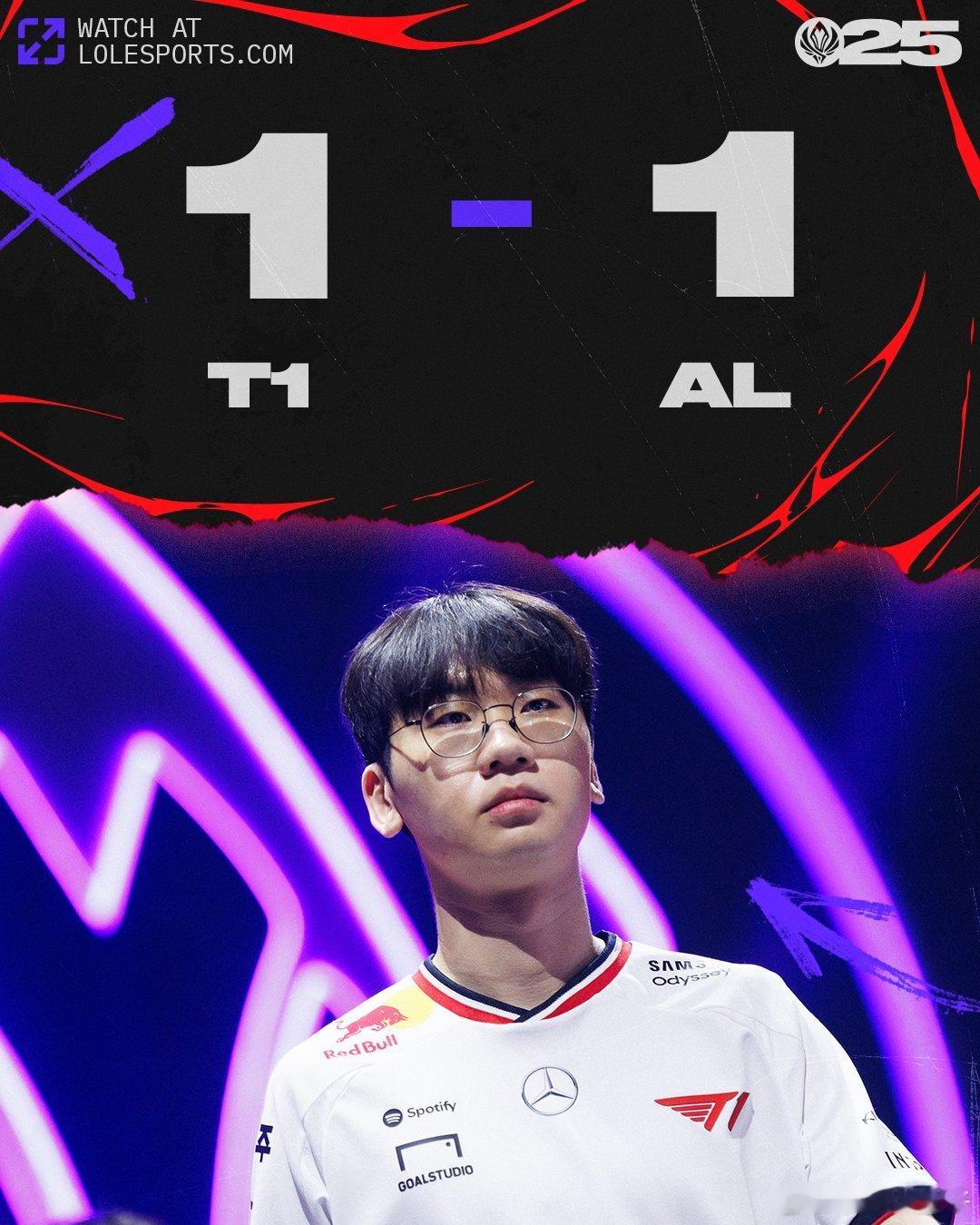 AL 1-1 T1，第二把换线没换好，劣势也没翻盘点，没有控制实在难玩。bo5变