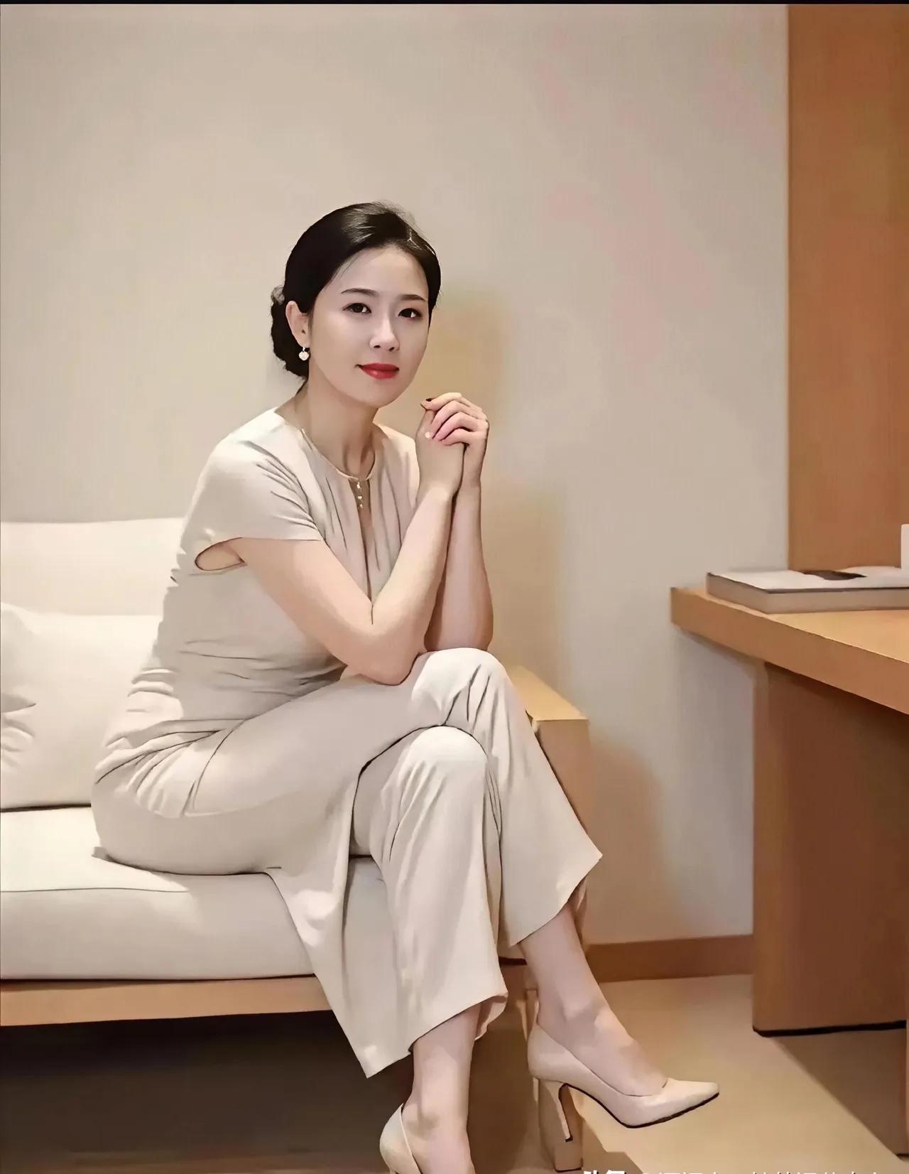 优雅气质，浅米色套装搭配高跟鞋，尽显都市女性魅力。美是什么？