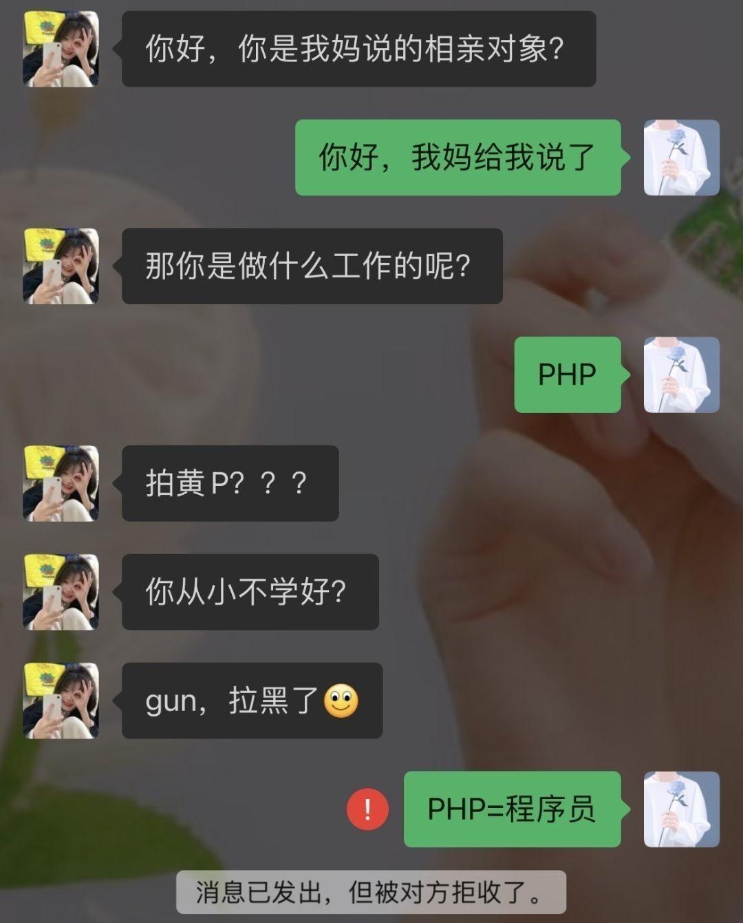老妈热心张罗相亲，俩人刚加上好友开启初次寒暄。
女生礼貌打探男生工作，男生省事只