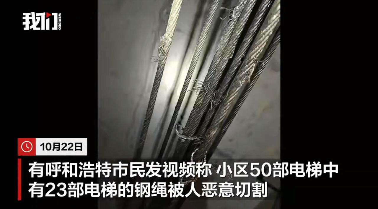 这事儿简直丧心病狂。呼和浩特有个小区的电梯钢绳被人故意割了，23部电梯全中了招，