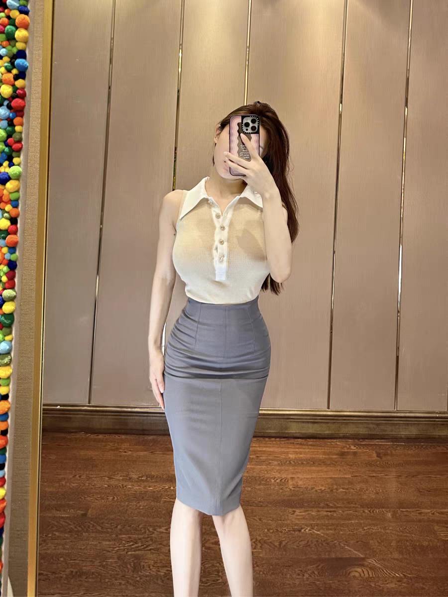 韩版修身中长裙，气质通勤风职场穿搭！韩版高腰长裙