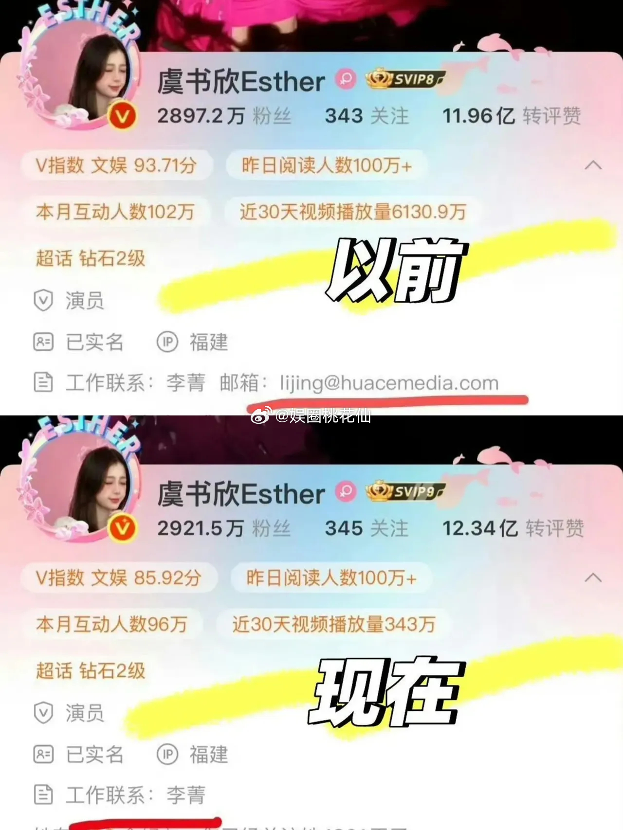 有网友发现虞书欣修改了个人主页信息，去掉了公司华策的联系邮箱，虞书欣是解约了吗？