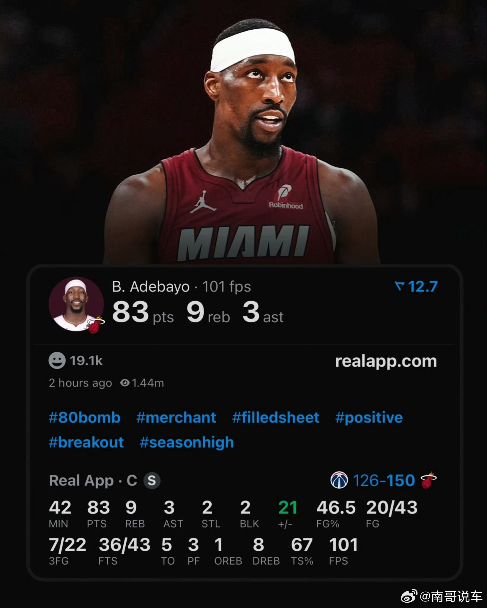 83 分？83 分！！！！超越科比了啊！阿德巴约83分