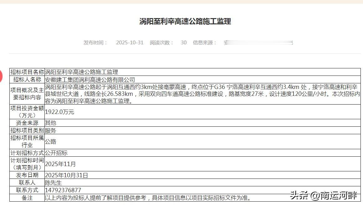涡阳至利辛高速公路
起于涡阳互通西约3km处接亳蒙高速，终点位于G36 宁洛高速