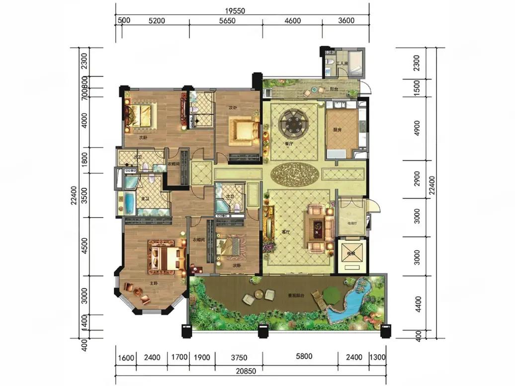 私梯入户，一脚踏进的就是专属的仪式感。
 
餐客通厅尺度拉满，中西双厨连通餐厅，