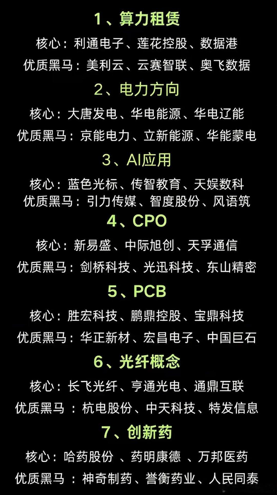 下半年七个行业的核心和黑马公司。下半年这七个行业有不少看点。先说光模块行业，近两