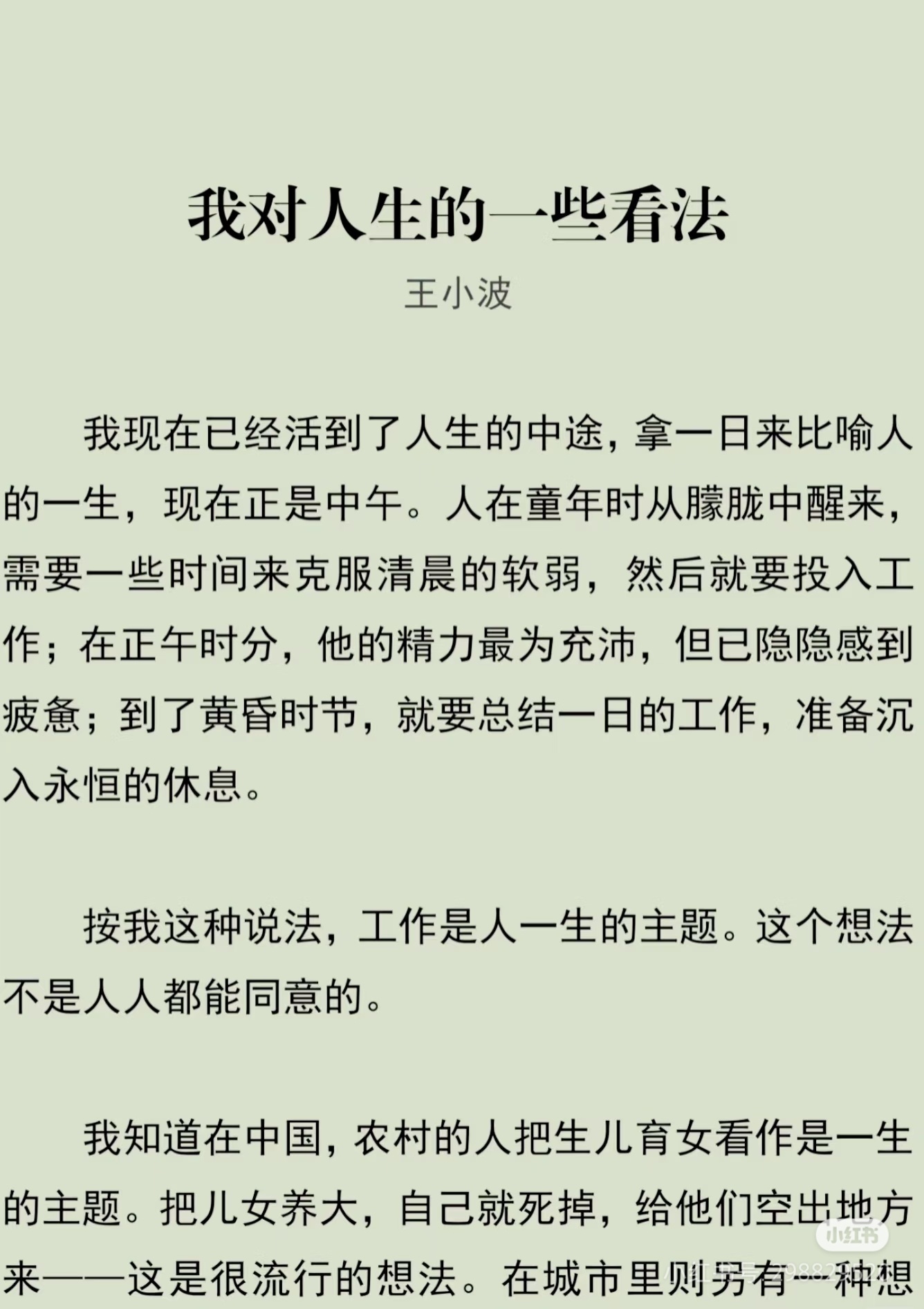 《我对人生的一些看法》 作者:王小波  佳作推荐 ​​​