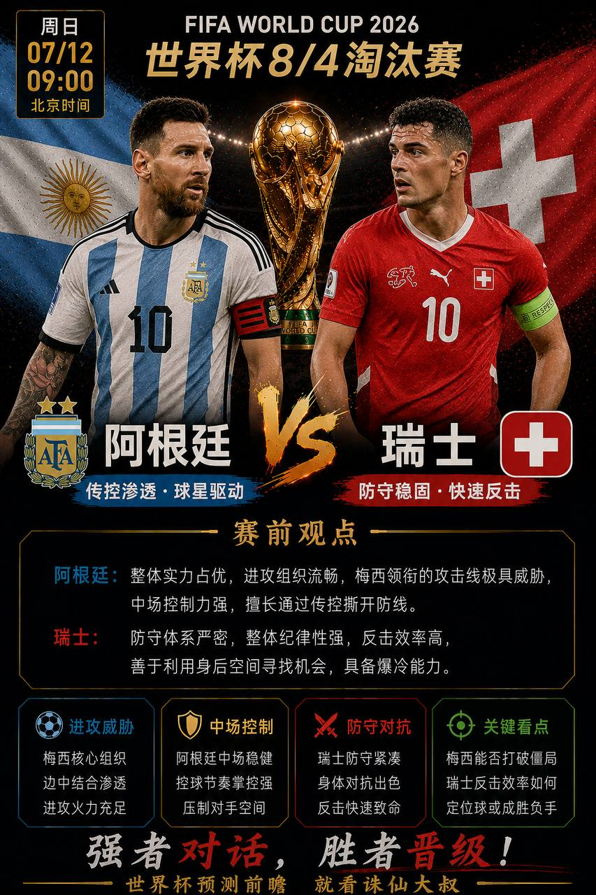 🔥大叔世界杯8强深度解析｜阿根廷VS瑞士：技术足球对决钢铁防线，四强之争考验冠